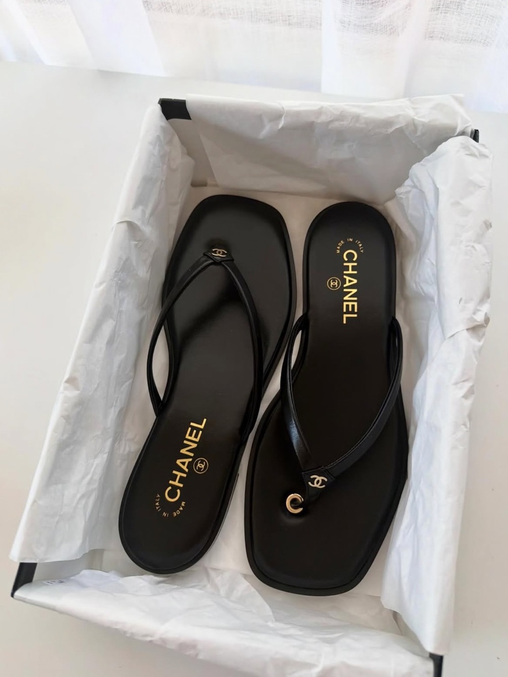 Chanel Black Flip Flops Size 39.5 | BNIB